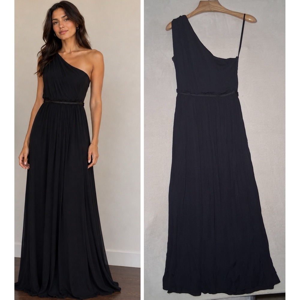Miranda Bennett Studio One Shoulder Chiffon Gown Size 1 Navy Silk Nail Capsule
